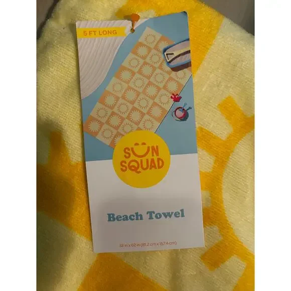 SUN SQUAD New 32" x 62" Yellow Sunshine Cotton Beach Towel - Picture 2 of 6